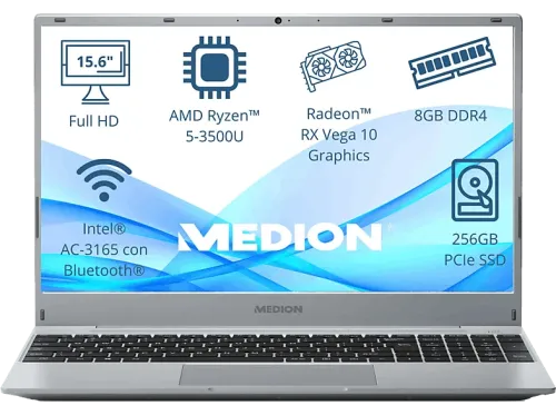 Portátil Medion Akoya MD62426 15.6 " Full HD AMD Ryzen™ 5 3500U 8GB RAM 256GB SSD Radeon™ RX Vega 10 Sin sistema operativo