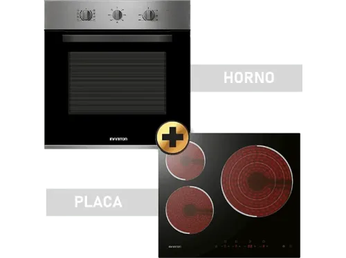 Pack Horno + Encimera Infiniton HV-CB65H30 Multifunción Grill 65 l Vitrocerámica 3 Zonas  Acristalamiento triple Inox