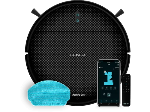 Robot aspirador Cecotec Conga 999 Map Genesis Motor de succión de 2000 Pa Autonomía 120 min 2 cepillos laterales Mando Wi-Fi Bluetooth  Black
