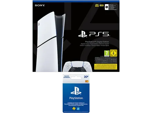 Consola Sony PlayStation 5 Slim Digital Edition 825 GB SSD 4K Chasis D Blanco + Tarjeta PS Plus 20€