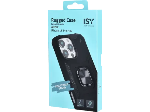 Funda Isy ISC 6108 Compatible con iPhone 16 Pro Max Resistente a Golpes Soporte Plegable Integrado Negro