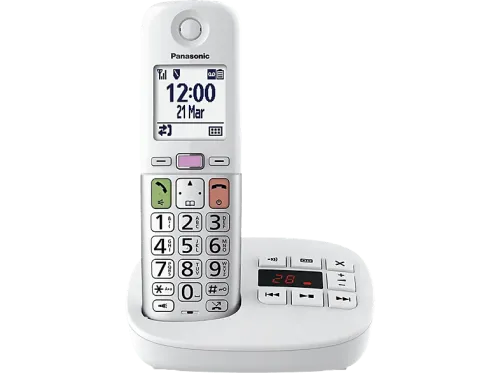 Teléfono Panasonic KX-TGU430 Pantalla Retroiluminada Linterna Volumen Amplificado Bloqueo de Llamadas Contestador Blanco y Plata