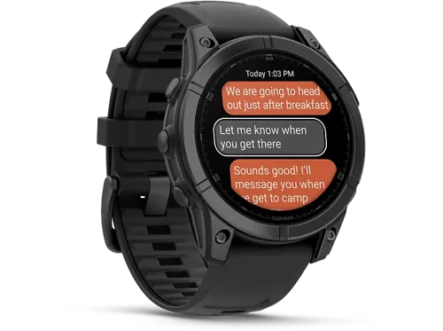 Reloj deportivo Garmin FĒNIX® E Acero gris con correa negra 47 mm Correa 125-208 mm 1.3" AMOLED GPS Garmin Pay Autonomía 16 días