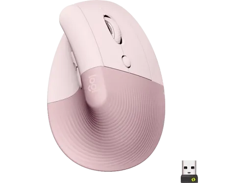 Ratón inalámbrico Logitech Lift Vertical Ergonómico 4000 ppp Botones personalizables Multidispositivo Windows-Mac USB Logi Bolt Rosa