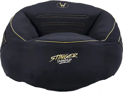 Puff gaming Woxter Stinger Tela hidrófuga Doble costura seguridad Cremallera seguridad Múltiples compartimentos Black & Golden