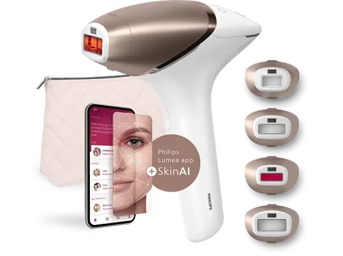 Depiladora IPL Philips Lumea S9900 BRI951/01 Luz pulsada Depilación permanente Cara y cuerpo 450.000 pulsos Sensor SmartSkin Skin AI