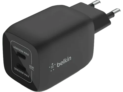 Cargador Belkin BoostCharge Pro WCH011vfBK Universal De pared USB-C® GaN doble con PPS de 65 W Negro