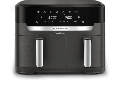 Freidora Moulinex Dual Easy Fry EZ942H Cocinado dual 2700 W 11 L 2 cubetas 200 °C 7 programas automáticos Hasta 10 personas Táctil Gris