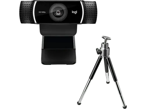 Webcam Logitech C922 Pro Stream Full HD Trípode Tecnología Personify Micrófonos omnidireccionales Enfoque y corrección de iluminación Negro