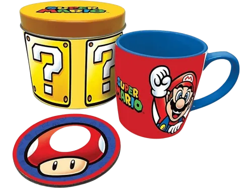 Pack Merchandising Sherwood Super Mario Taza cerámica + Caja metálica + Posavasos Multicolor