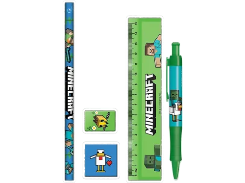 Pack papelería Pyramid Minecraft 1 Lápiz 1 sacapuntas 1 goma de borrar 1 regla y 1 bolígrafo