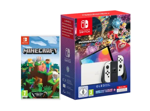 Consola Nintendo Switch OLED 7" Joy-Con 64 GB Blanco + Juego Mario Kart 8 Deluxe (preinstalado) + 12 meses NSO + Minecraft