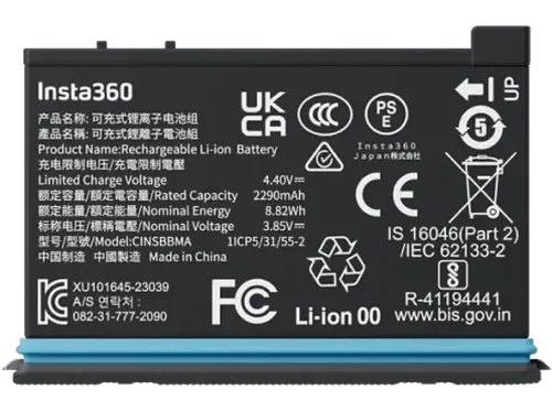 Batería cámara Insta360 X4 Batteries 2290 mAh USB Tipo C Negro