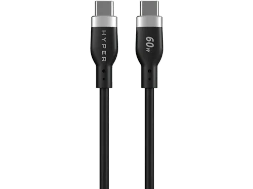 Cable adaptador Hyper HJ4011BKGL Universal Silicona 1.5m 60 W 480 Mbit/s USB-C a USB-C Negro