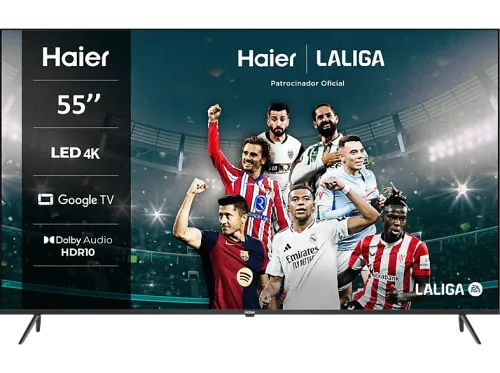 TV LED 55" Haier K80 Series H55K800UX Smart TV (Google TV) HDR 4K Direct LED Dolby Audio y Dolby Vision Sin marcos Negro