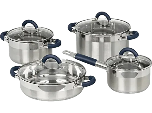 Set de ollas Jata Hogar BC 8 4 piezas de acero inoxidable con 4 tapas de vidrio apto para todo
