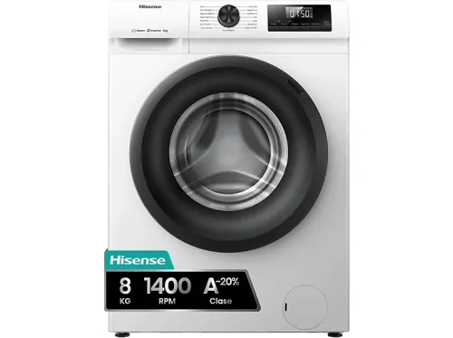 Lavadora carga frontal Hisense WF1Q8041BW 8 kg 1400 Rpm Función Vapor Eficiencia A-20% Blanco