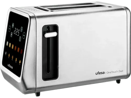 Tostadora Ufesa OneTouch Duo 850 W 2 Ranuras Extra Anchas XL 6 Niveles de tostado Descongelar Inox