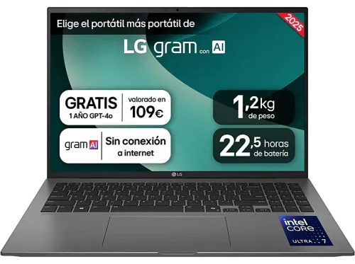 Portátil LG 16ZD90T-G.AX78B 16" WQXGA Intel® Core™ Ultra 7 16 GB RAM 1 TB SSD Arc™ GPU FreeDOS