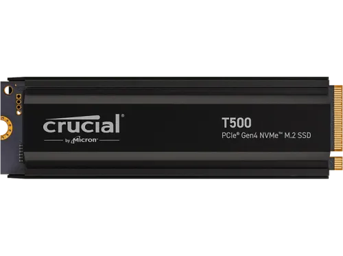 Disco duro SSD interno 4 TB Crucial T500 PCIe Gen4 NVMe M.2 SSD with heatsink Interno Negro