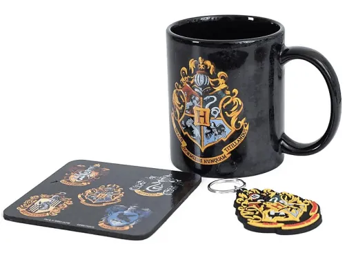Pack Merchandising Pyramid International Harry Potter: Escudo colorido Taza + Llavero +Posavasos