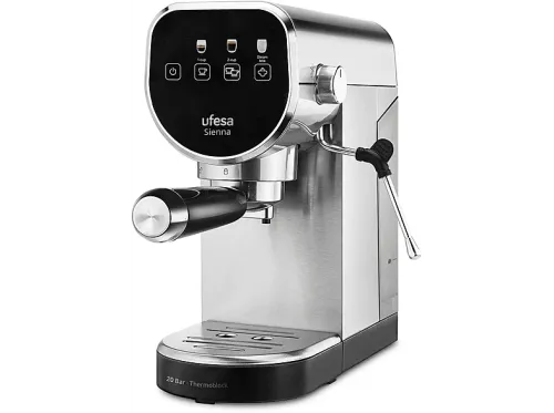 Cafetera express Ufesa Sienna 20 bar 1360 W Capacidad Depósito 0.9 l 2 Tazas Vaporizador orientable Inox