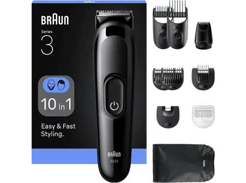 Afeitadora multifunción Braun Todo En Uno Series 3 AIO3560 Kit De Styling 10 en 1 Lámina Afilada 14 Longitudes Negro