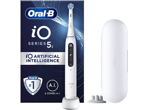 Cepillo eléctrico Oral-B iO 5S 1 cabezal  Estuche de viaje Diseñado por Braun Blanco