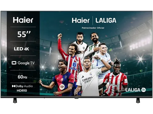 TV LED 55" Haier H55K85FUX K85F Series  Smart TV (Google TV) HDR 4K Direct LED Dolby Audio Sin marcos Negro