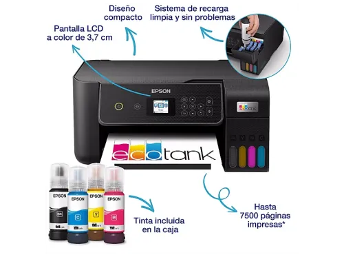 Impresora multifunción tinta Epson EcoTank ET-2870 Impresión Negro y Color Pantalla LCD 10 ppm Negro