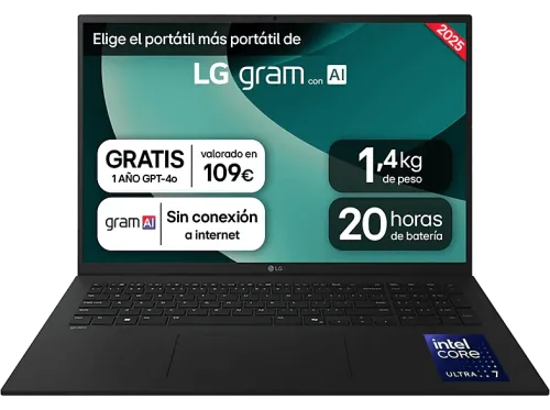 Portátil LG 17ZD90T-G.AX78B 17" WQXGA Intel® Evo™ Edition Core™ Ultra 7-255H 16 GB RAM 1 TB SSD Arc™ GPU FreeDOS