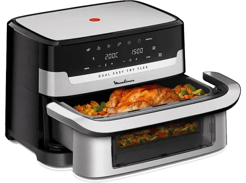 Freidora de aire Moulinex Dual Easy Fry Flex EZ922D 2700W 9L 7 programas Separador de cesta 40°C-200°C hasta 8 personas Negro
