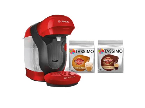 Cafetera de cápsulas Bosch Tassimo Style TAS113EC 3.3 bar 0.7 l 1.400 W Intellibrew Regalo 2 Packs Café Marcilla Sostenible Rojo