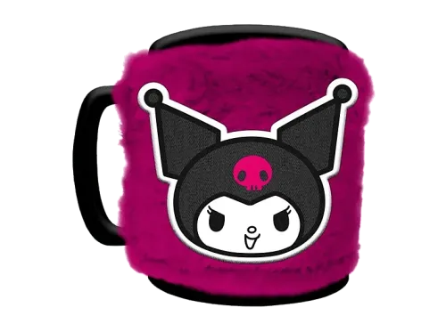 Taza Sherwood Kuromi Peluche Cerámica 440 ml Funda de felpa esponjosa sujeta con velcro
