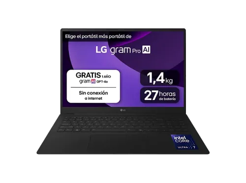 Portátil LG 16ZD90TR-E.AX88B 16" WQXGA Intel® Evo™ Edition Core™ Ultra 7-255H 32 GB RAM 2TB SSD  GeForce RTX™ 5050 Sin sistema operativo