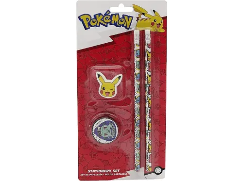 Pack papelería Pyramid Pokémon 2 lápices 1 sacapuntas y 1 gomas de borrar