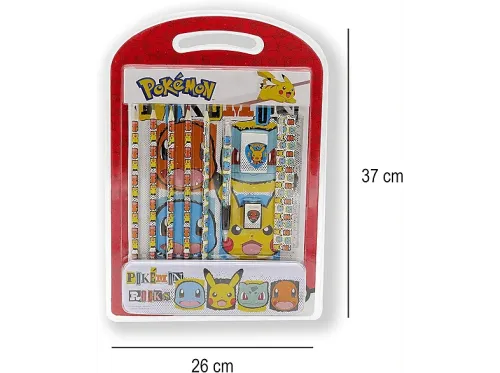 Pack papelería Pokémon: 1 plumier 1 bloc 5 lápices de colores 1 bolígrafo 1 goma 1 sacapuntas y 1 regla
