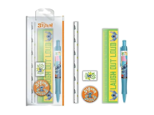 Pack papelería Sherwood Lilo & Stitch 1x Lápiz 1x Estuche de plástico 1x Regla 1x Sacapuntas 1x Goma de borrar