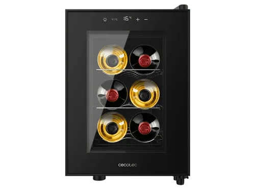 Vinoteca Cecotec Bolero GrandSommelier 600 CoolCrystal Termoeléctrico Capacidad 6 botellas Control táctil Clase E Luz LED Black