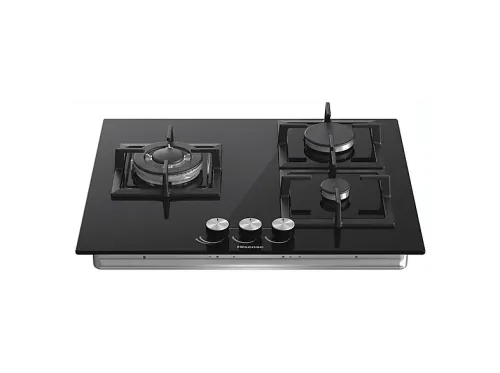 Placa de gas Hisense GG633B 3 zonas 58 cm Gas Natural Encendido fácil Fogón Wok Cristal Negro