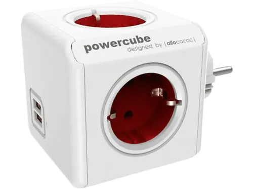 Ladrón enchufe PowerCube Allocacoc 1202RD/DEOUPC 4 tomas de corriente 2 puertos USB Rojo