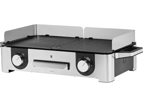Barbacoa WMF Lono Master Grill 2400W Antiadherente Regulador temperatura 2 zonas Bandeja antigoteo extraíble Acero inoxidable Cromargan Plata