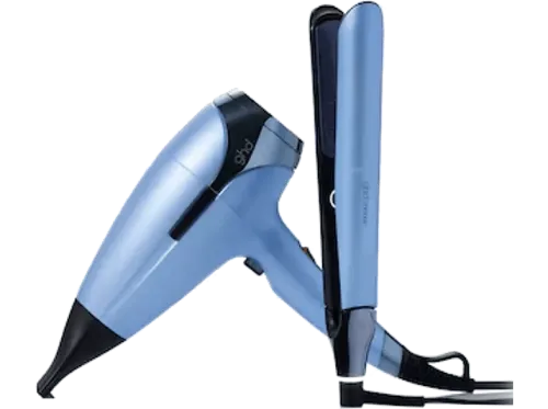 Plancha de pelo ghd Kit Deluxe Iced Incluye Secador y Cofre Cerámica 185 °C Tecnología HD motion-responsive™ Azul Gélido