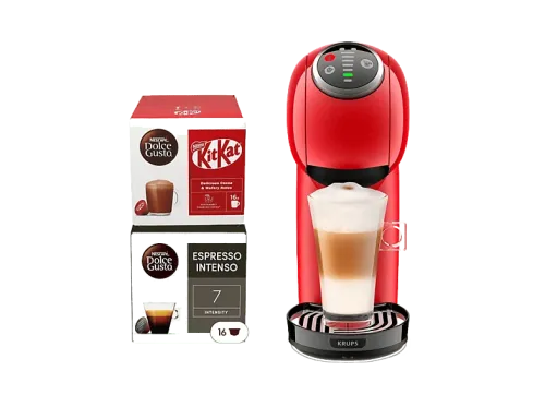 Cafetera de cápsulas Krups Genio S Plus Compacta Alta presión 30 tipos de bebidas Función XL 2 packs de regalo Modo Eco 15 bar Roja