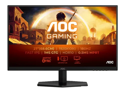Monitor Gaming AOC 27G42E 27" FHD 180 Hz Fast IPS 1 ms GtG HDR10 Adaptive Sync. G-Sync Compat. (1920x1080 1x HDMI 2.0 1x DP 1.4) Negro