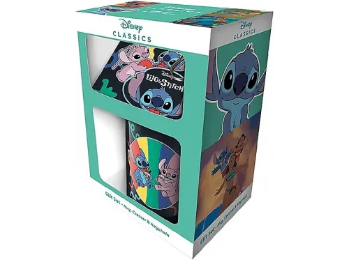 Pack Merchandising Lilo & Stitch: Set taza posavasos y llavero Stitch y Angel