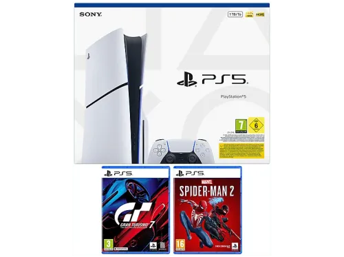 Consola Sony PS5 Slim Standard 1 TB SSD 1 mando Chasis E Blanco + Gran Turismo 7 + Marvel's Spider-Man 2