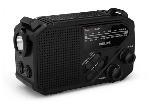 Radio portátil Philips TAR1609/00 1 W Linterna Recarga Solar Cargador de Manivela Sirena Negro