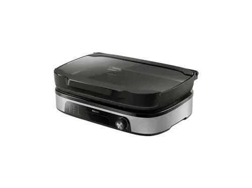 Grill Philips GRILL 5000 2400W Smoker + Tapa de vidrio HD6212/90 Revestimiento de Maifan Superficie de 1250 cm2 Sistema de ahumado Acero inox.