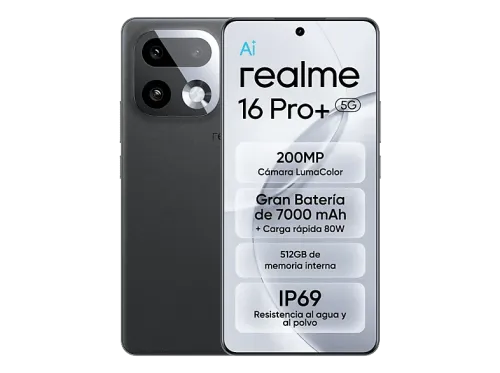 Móvil Realme 16 Pro+ Master Grey 512 GB 12 GB RAM 6.8" HyperGlow 4D Curve+ de 144Hz Qualcomm Snapdragon 7 Gen 4 7000 mAh
